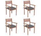 Chaises De Jardin 4 PCs Avec Coussins Gris Bois De Teck Solide