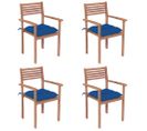 Chaises De Jardin 4 PCs Avec Coussins Bleu Bois De Teck Solide