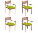 Chaises De Jardin 4 PCs Avec Coussins Vert Vif Bois De Teck