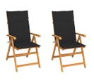 Chaises De Jardin 2 PCs Avec Coussins Noir Bois De Teck Massif