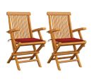 Chaises De Jardin Avec Coussins Rouge 2 PCs Bois De Teck Massif