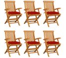 Chaises De Jardin Avec Coussins Rouge 6 PCs Bois De Teck Massif