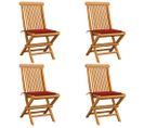 Chaises De Jardin Avec Coussins Rouge 4 PCs Bois De Teck Massif