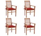 Chaises À Dîner 4 PCs Avec Coussins Rouge Bois De Teck Solide