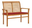 Banc De Jardin Avec Coussin Rouge 112 Cm Bois De Teck Massif