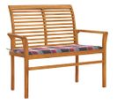 Banc De Jardin Avec Coussin À Carreaux Rouge 112 Cm Teck Massif