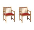 Chaises De Jardin 2 PCs Avec Coussins Rouge Bois De Teck Massif