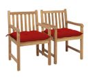 Chaises De Jardin 2 PCs Avec Coussins Rouge Bois De Teck Massif