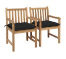 Chaises De Jardin 2 PCs Avec Coussins Noir Bois De Teck Massif