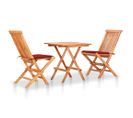 Ensemble De Bistro 3pcs Avec Coussins Rouge Bois De Teck Massif