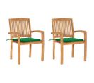 Chaises De Jardin 2 PCs Avec Coussins Vert Bois De Teck Massif