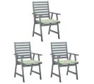 Chaises À Dîner D'extérieur 3 PCs Avec Coussins Acacia Massif