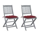 Chaises Pliables D'extérieur 2 PCs Avec Coussins Bois D'acacia