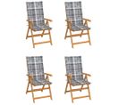 Chaises De Jardin 4 PCs Avec Coussins À Carreaux Gris Teck