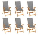 Chaises de jardin lot de 6 avec coussins gris Bois teck massif