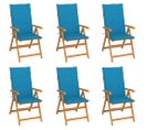 Chaises de jardin lot de 6 avec coussins bleu Bois teck massif