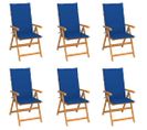 Chaises de jardin lot de 6 avec coussins bleu royal Bois teck