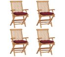 Chaises De Jardin Avec Coussins Rouge Bordeaux 4pcs Teck Massif