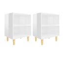 Tables De Chevet Pieds En Bois 2 PCs Blanc Brillant 40x30x50 Cm