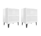 Tables De Chevet Pieds En Métal 2 PCs Blanc Brillant 40x30x50cm