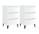 Tables De Chevet Pieds En Métal 2 PCs Blanc Brillant 40x35x69cm