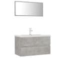 Meuble-Vasque De Salle De Bain Gris Béton Bois D'ingénierie + Miroir