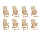 Chaises Inclinables De Jardin Avec Coussins 8 PCs Teck Solide