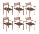 Chaises De Jardin Empilables Avec Coussins 6 PCs Teck Solide