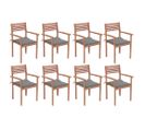 Chaises De Jardin Empilables Avec Coussins 8 PCs Teck Solide