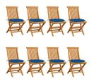 Chaises De Jardin Avec Coussins Bleu 8 PCs Bois De Teck Massif