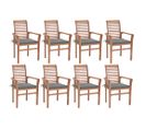 Chaises À Dîner 8 PCs Avec Coussins Gris Bois De Teck Solide