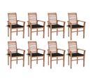 Chaises À Dîner 8 PCs Avec Coussins Noir Bois De Teck Solide