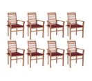 Chaises À Dîner 8pcs Avec Coussins Bordeaux Bois De Teck Solide