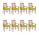 Chaises À Dîner 8pcs Avec Coussins Vert Vif Bois De Teck Solide