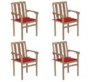 Chaises De Jardin Empilables Avec Coussins 4 PCs Teck Solide