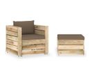 Salon De Jardin 2 PCs Avec Coussins Bois Imprégné De Vert