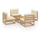 Salon De Jardin 5 PCs Avec Coussins Bois De Pin Massif