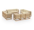 Salon De Jardin 13 PCs Avec Coussins Bois De Pin Massif