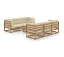 Salon De Jardin 7 PCs Avec Coussins Bois De Pin Massif