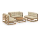 Salon De Jardin 7 PCs Avec Coussins Bois De Pin Massif