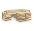 Salon De Jardin 9 PCs Avec Coussins Bois De Pin Massif