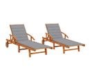 Chaises Longues 2 Pièces Avec Coussins Bois D'acacia Solide