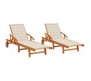 Chaises Longues 2 Pièces Avec Coussins Bois D'acacia Solide