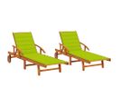 Chaises Longues 2 Pièces Avec Coussins Bois D'acacia Solide