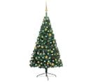 Demi-arbre De Noël Artificiel Pré-éclairé Et Boules Vert 120 Cm