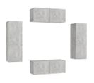 Ensemble De Meubles TV 4 PCs Gris Béton Aggloméré