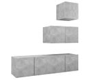 Ensemble De Meuble TV 4 PCs Gris Béton Aggloméré