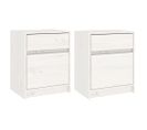 Tables De Chevet 2 PCs Blanc 40x31x50 Cm Bois De Pin Massif