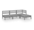 Salon De Jardin 4 PCs Bois De Pin Massif Gris