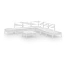 Salon De Jardin 8 PCs Bois De Pin Massif Blanc